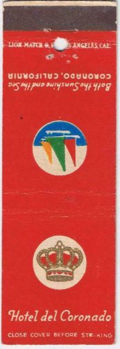 Matchbook Cover Hotel de Coronado California A