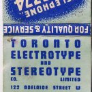 Matchbook Cover Toronto Electrotype & Stereotype Toronto Ontario