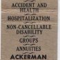 Matchbook Cover Ackerman Insurance Agency Miami Florida