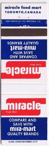 Matchbook Cover Miracle Mini Mart Food Mart Toronto Ontario