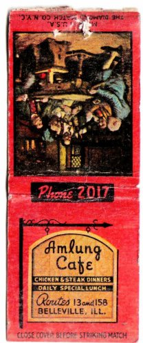 Illinois Matchbook Cover Belleville Amlung Cafe Diamond Match