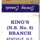 Nova Scotia Matchbook Cover Kentville Royal Canadian Legion Kings Branch No 6