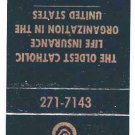 Matchbook Cover Catholic Family Insurance Milwaukee Wisconsin