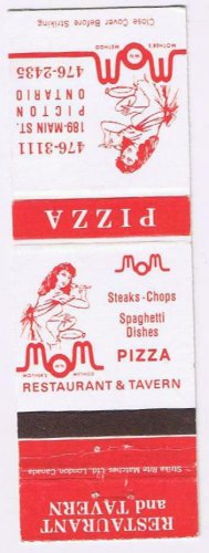 Matchbook Cover Mom Pizza Restaurant & Tavern Picton Ontario