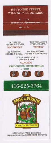 Matchbook Cover Frog & Firkin Willowdale Ontario