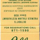Matchbook Cover Original Lelli's Inn Woodward Detroit Michigan