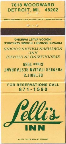 Matchbook Cover Original Lelli's Inn Woodward Detroit Michigan