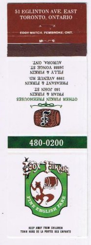 Matchbook Cover The Fox & Firkin Toronto & Aurora Ontario