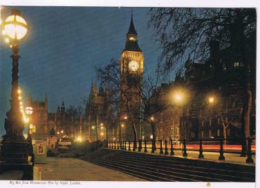 United Kingdom UK Postcard London Big Ben From Westminster Pier At Night