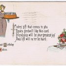 Postcard Best Birthday Wishes Cake Bouquet Flowers 1924
