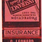 Matchbook Cover Leonard & Richard Fogelsonger Dependable Insurance