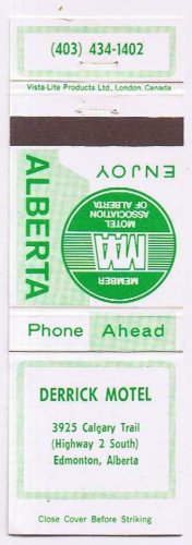 Matchbook Cover Derrick Motel Edmonton Alberta