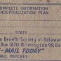 Matchbook Cover Union Benefit Society Of Delaware Wilmington Delaware