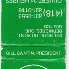 Matchbook Cover Gill Truck Plaza Bernieres Quebec