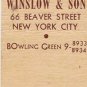 Matchbook Cover Winslow & Son New York City New York