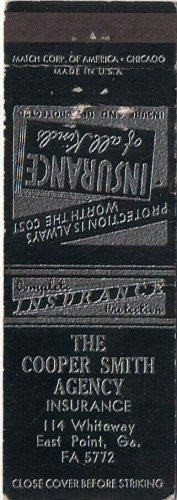Matchbook Cover Cooper Smith Agency Insurance East Point Georgia