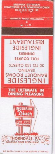Matchbook Cover Thorndale PA ingleside Restaurant Banquet Rooms A