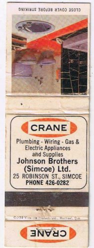 Matchbook Cover Simcoe ON Crane Johnson Brothers