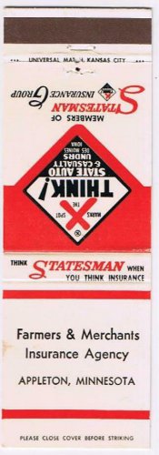 Matchbook Cover Farmers & Merchants Appleton Minnesota Statesman