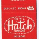 Matchbook Cover W L Hatch Co Insurance New Britain Connecticut