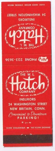 Matchbook Cover W L Hatch Co Insurance New Britain Connecticut
