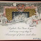 VINTAGE New Year Fireplace Card Canada