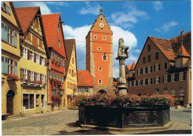 Germany Postcard Dinksbuhl die Tausendjahrige Stadt Lowenbrunnen