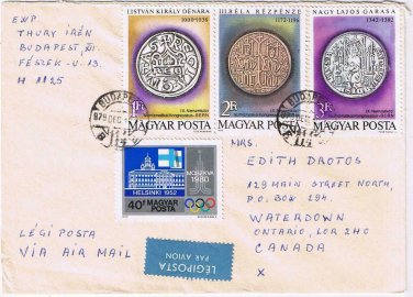 Stamps Hungary Envelope Budapest Ancient Coins Moscow Olympics 1979