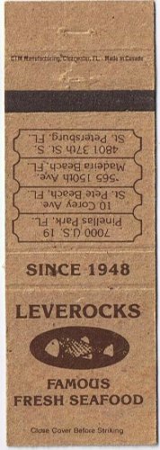Matchbook Cover Leverocks Fresh Seafood Florida