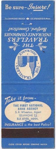 Matchbook Cover SR Wheaton First National Bank Agency Insurance