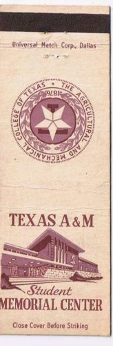 Matchbook Cover Texas A & M Student Memorial Center