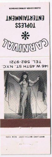 Matchbook Cover Risque Carnival Topless Entertainment New York City