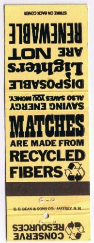 Matchbook Cover Matches Are Recycled Lighters Are Not