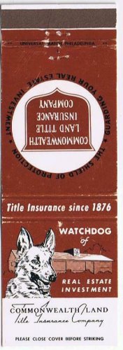 Matchbook Cover Commonwealth Land Title Insurance Co