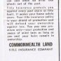 Matchbook Cover Commonwealth Land Title Insurance Co