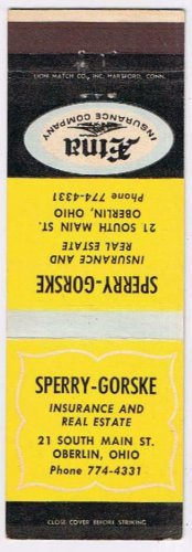 Matchbook Cover Sperry Gorske Insurance Oberlin Ohio