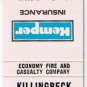 Matchbook Cover Long Grove Il Killingbeck Insurane Kemper Insurance