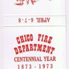 Matchbook Cover California Chico Fire Department 1873-1973 Centennial Year
