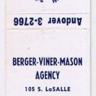 Matchbook Cover Berger Viner Mason Agency Insurance Chicago Illinois
