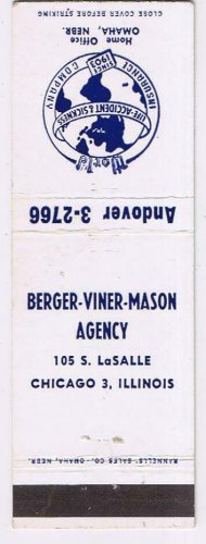 Matchbook Cover Berger Viner Mason Agency Insurance Chicago Illinois