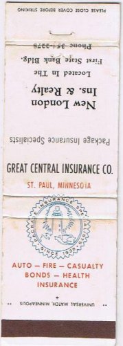Matchbook Cover Great Central Insurance Company St Paul Minnesota