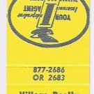 Matchbook Cover Village Realty & Insurance Twin Lakes Wisconsin Yellow