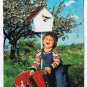 Holland Netherlands Postcard Boy Hat Accordion Birdhouse Tree