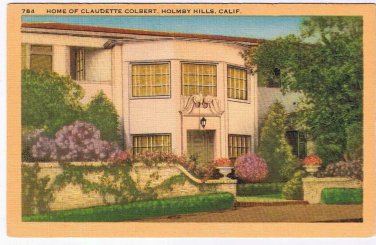 Celebrity Postcard Claudette Colbert Home Holmby Hills California Longshaw