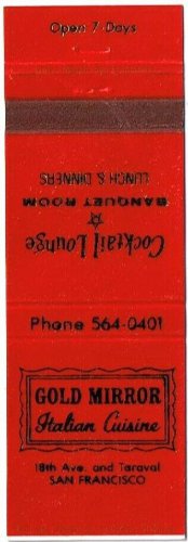 Matchbook Cover Gold Mirror Italian Cuisine San Francisco