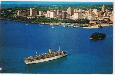 Postcard Cruise Ship Entering The Port Of Miami Florida