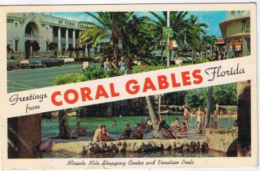 Postcard Coral Gables Miracle Mile Shopping Center & Venetian Pools Florida