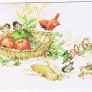 Christmas Postcard Happy Holidays Cardinal Birds Apple Corn Basket