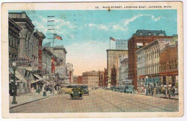 Postcard Main Street Looking East Jackson Michigan