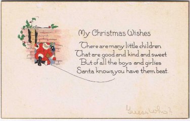 Christmas Card My Christmas Wishes Santa Fireplace Stockings Plain Back
